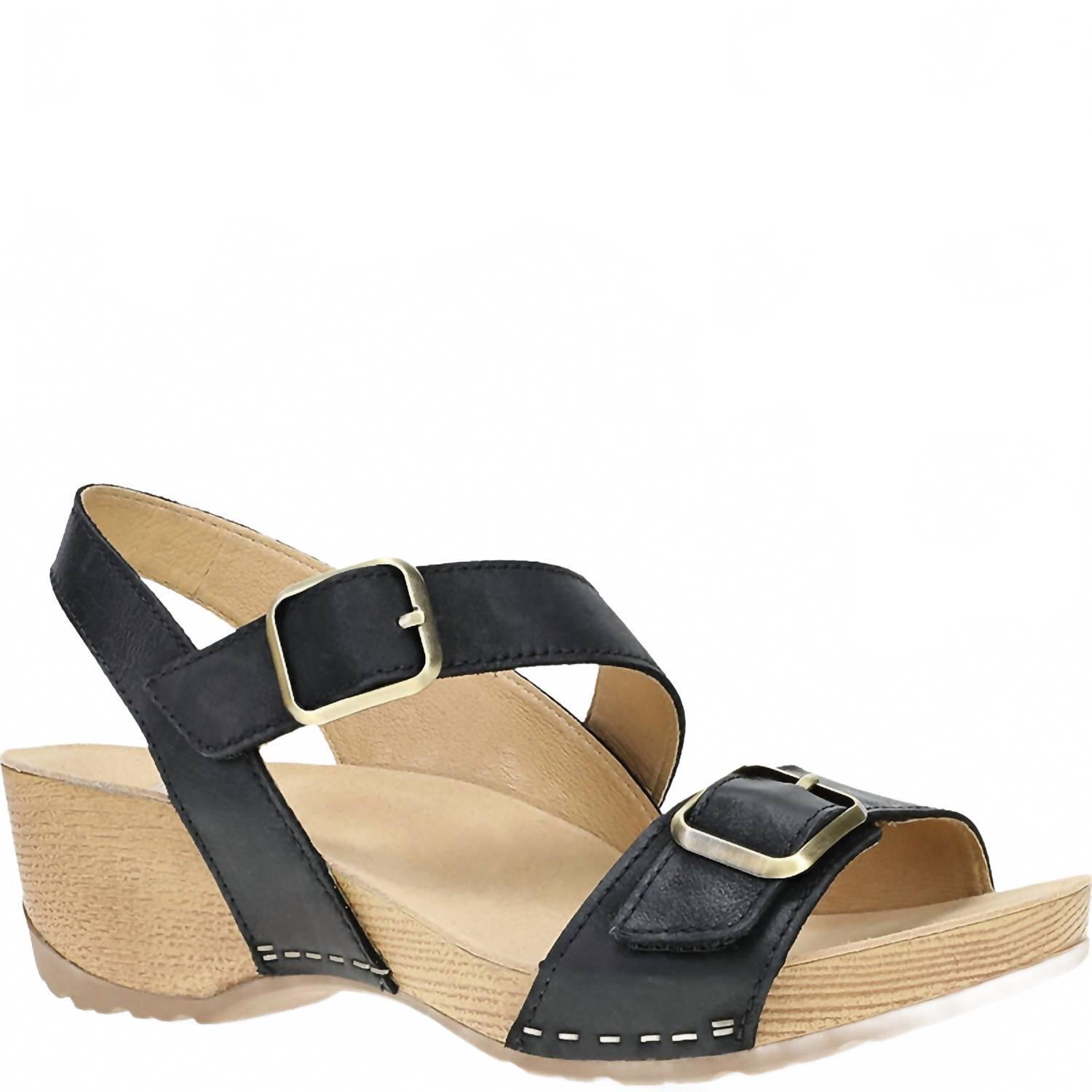 New Dansko Women's Trinity Wedge Sandals In Black Burnished Nubuck
